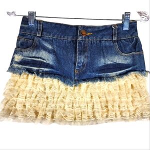 Cream Ruffle Country Western Denim Jean Skirt
